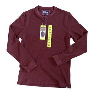 Eddie Bauer Mens Sm Thermal Henley Waffle Weave Long Sleeve Shirt Brick Red NEW